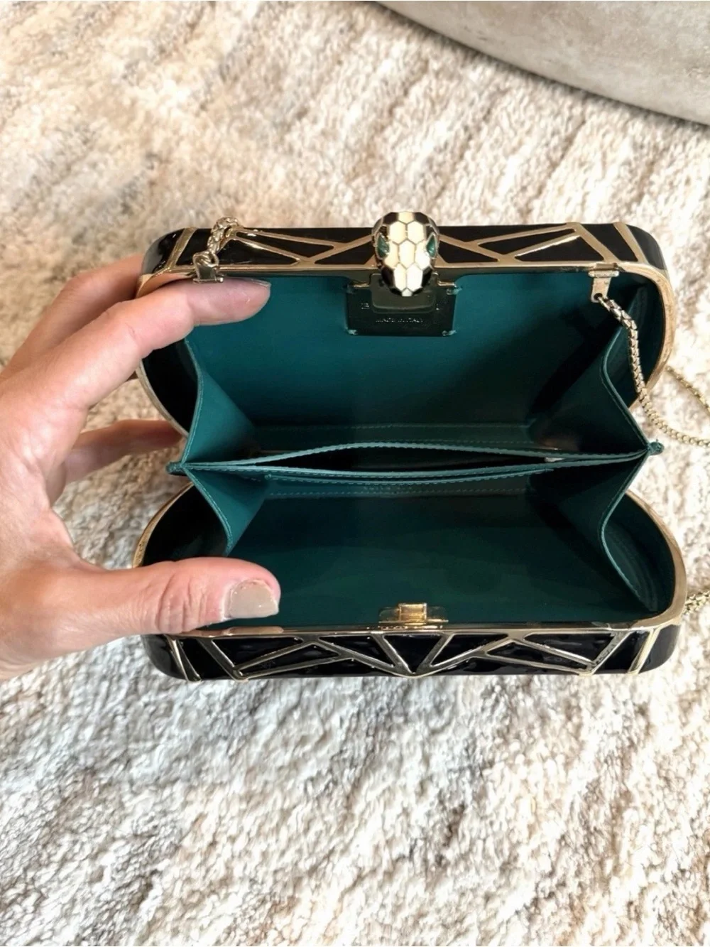 Bvlgari Serpenti Enamel Black & Gold Metal Chain Clutch Bag